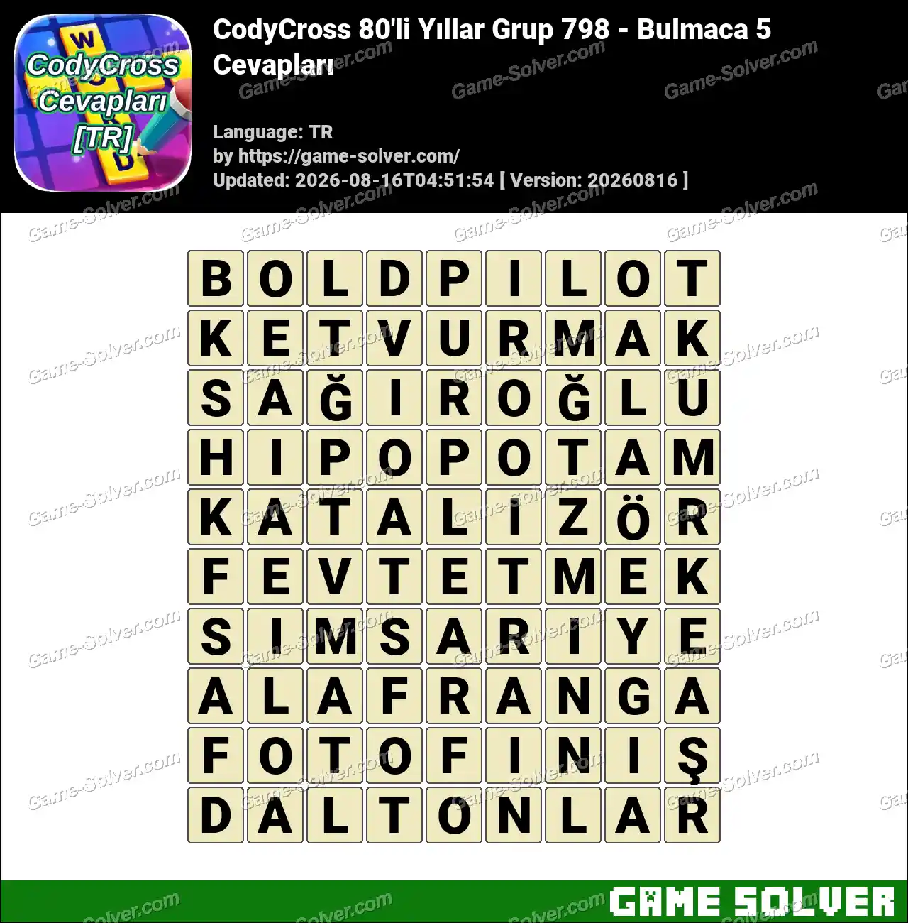 CodyCross 80’li Yıllar Grup 798 – Bulmaca 5 Cevapları